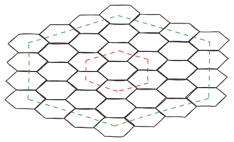 A hexagonal grid with circles of radius 1 and 3